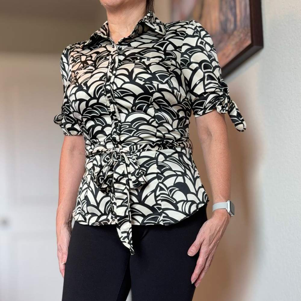 Mixit Black And White Patterned Button Down Shirt - image 3